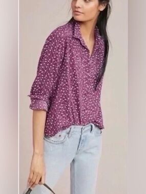 Anthropologie - Maeve Calico Floral Long Sleeve Boho Button Down Blouse Size 6